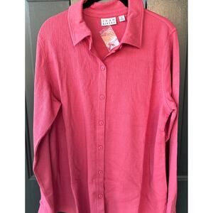NWT Joan Rivers QVC Rose Textured Knit Button Down Shirt M QVC Fall Soft Cozy